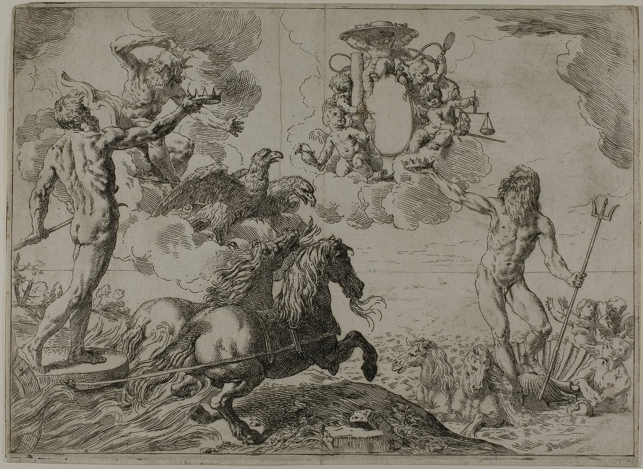 Jupiter, Neptune et Pluton Offrant leurs Couronnes aux Armes du Cardinal Borghese - Simone Cantarini