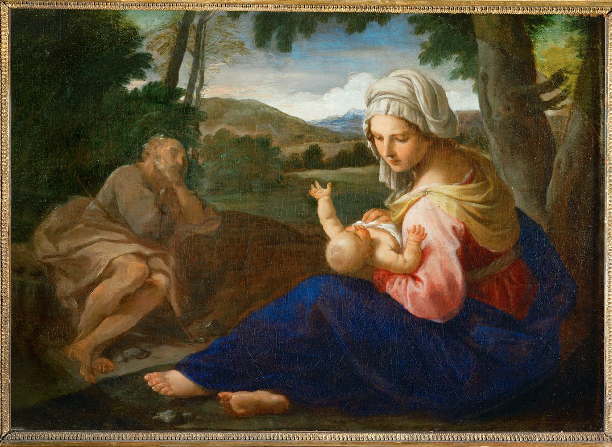 Repos lors de la fuite en Égypte (peinture sur toile) - Simone Cantarini