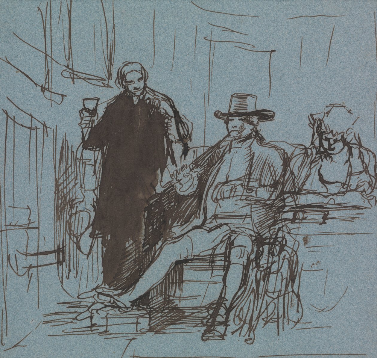 Le capitaine Locker assis à une table avec sa fille ; un majordome debout à côté de lui - Sir David Wilkie