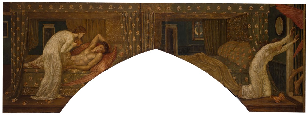 Cupidon et Psyché - Murales de Palace Green - Psyché tenant la lampe regarde le visage de... - Sir Edward Coley Burne Jones
