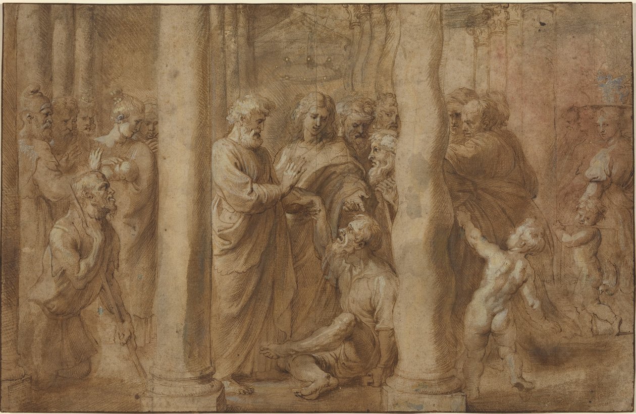 Le Miracle du paralytique guéri par Saint Pierre et Saint Jean - Sir Peter Paul Rubens over Anonymous Italian after Parmigianino after Raphael