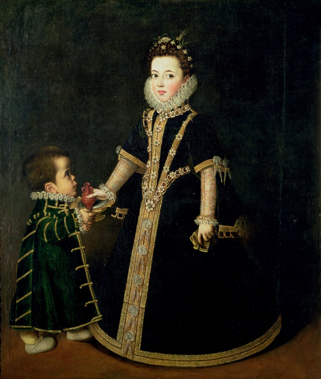 Fille avec un nain, supposé être un portrait de Margarita de Savoie, fille du duc et de la duchesse de Savoie, vers 1595 - Sofonisba Anguissola