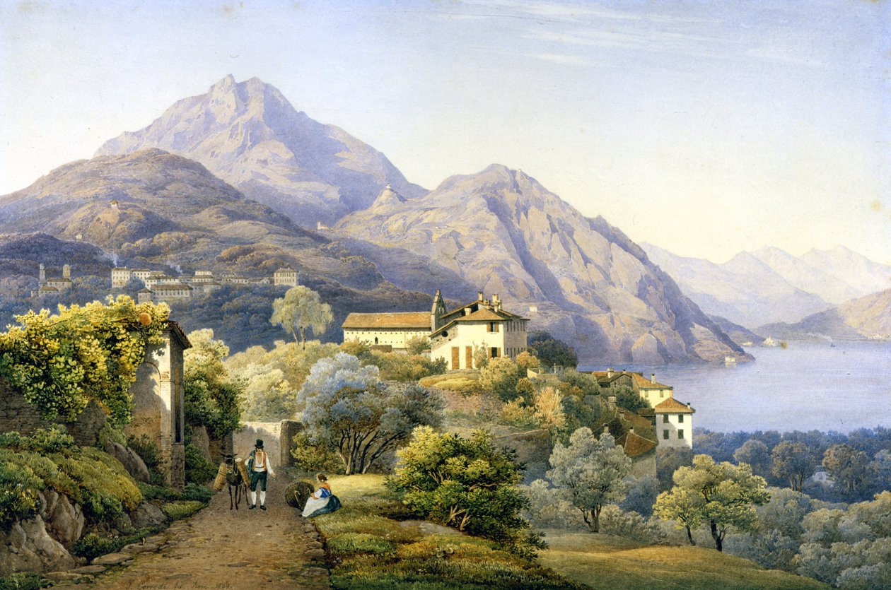 Côme. Menaggio. Loveno et le mont Groma. 1840. Peinture de S. Corrodi. Menaggio, Côme. - Solomon Corrodi
