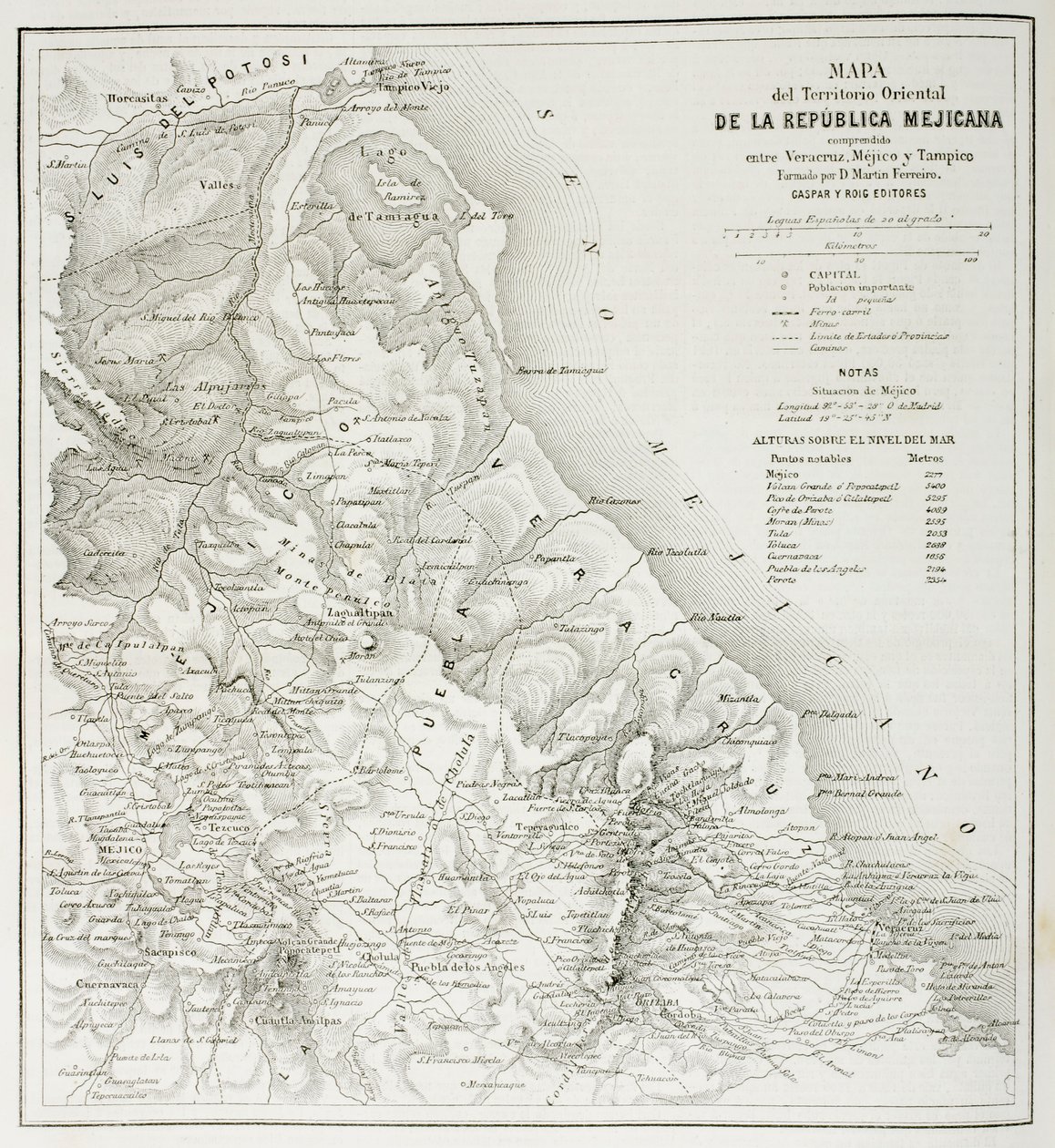 Carte des territoires orientaux de la République du Mexique tels qu