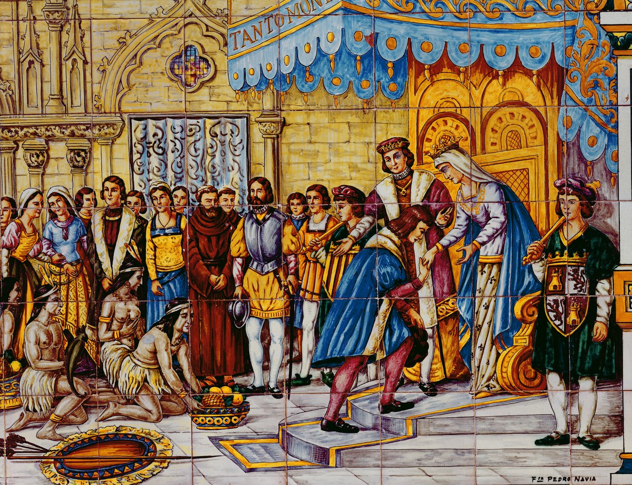 Carreaux représentant la réception de Christophe Colomb par les Rois Catholiques, Ferdinand d