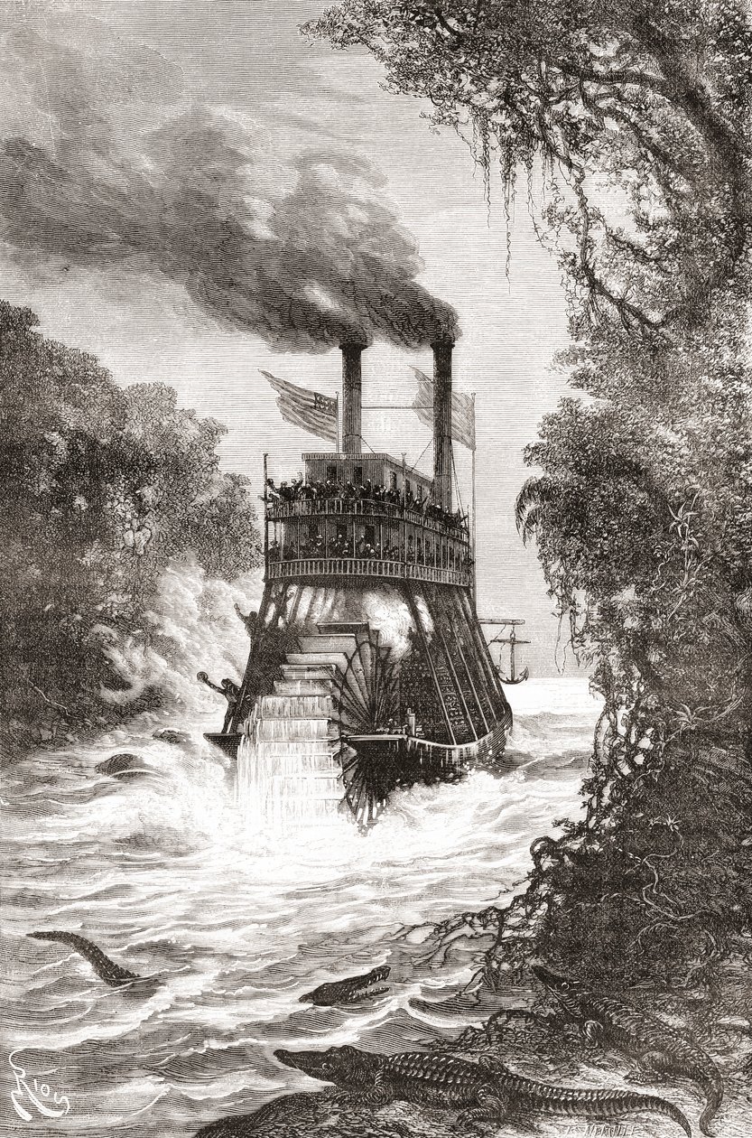 Un bateau à vapeur à aubes dans la Primera Angostura, un détroit du détroit de Magellan, Chili - Spanish School