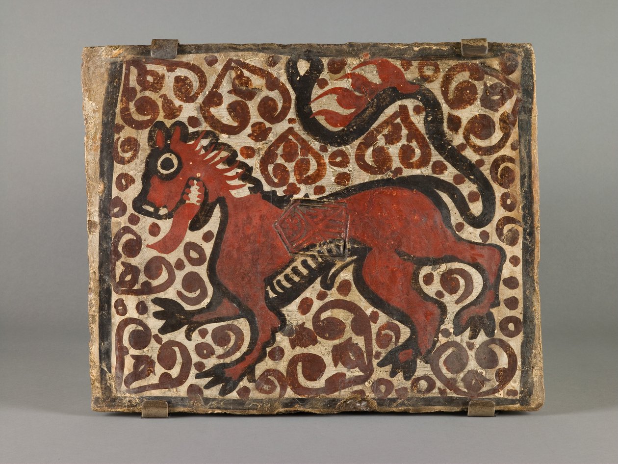 Carreau de plafond, seconde moitié du XVe siècle (faïence peinte à l