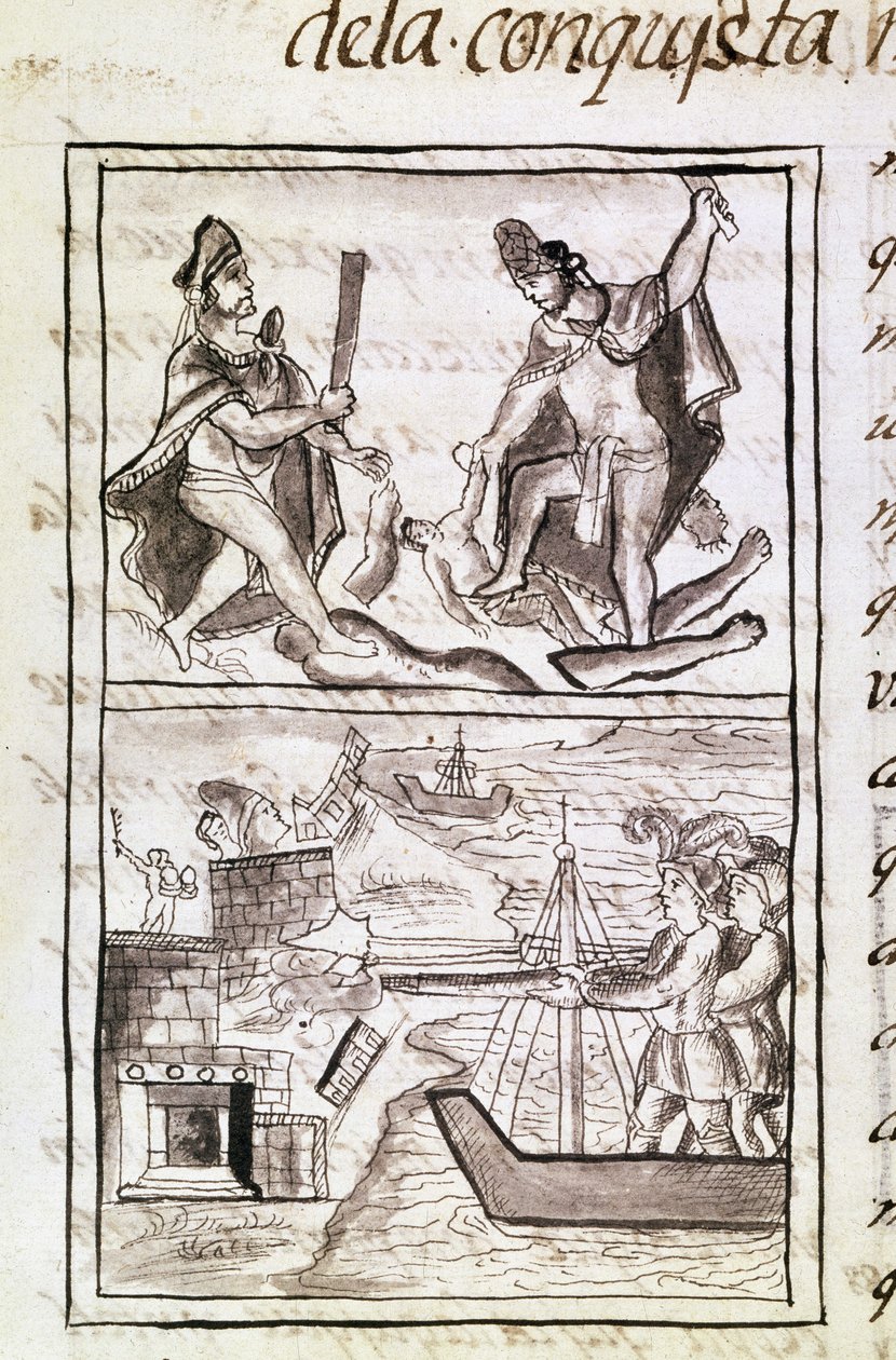 Codex de la conquête du Mexique : Quauhtenco et Mayenatzin punissent les traîtres - Spanish School