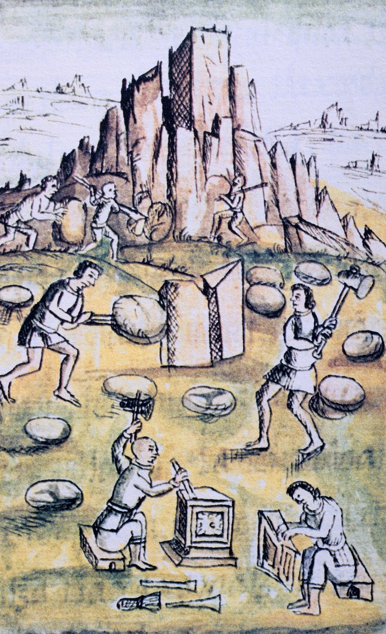 Codex de la conquête du Mexique : Travail de la pierre - Spanish School