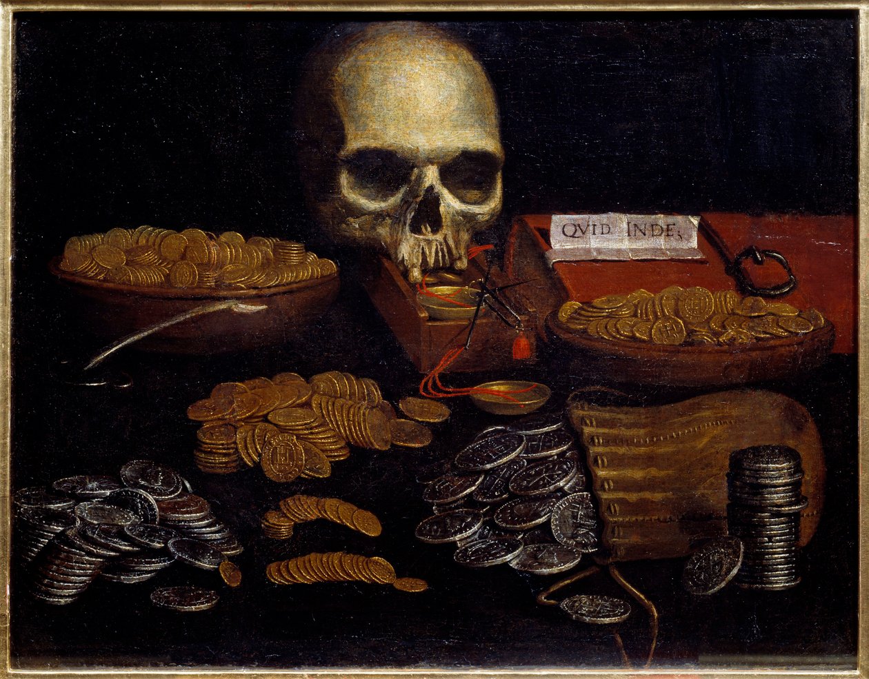 Vanité Allégorie du temps qui passe et de la mort, de la richesse et des plaisirs humains. Peinture de l