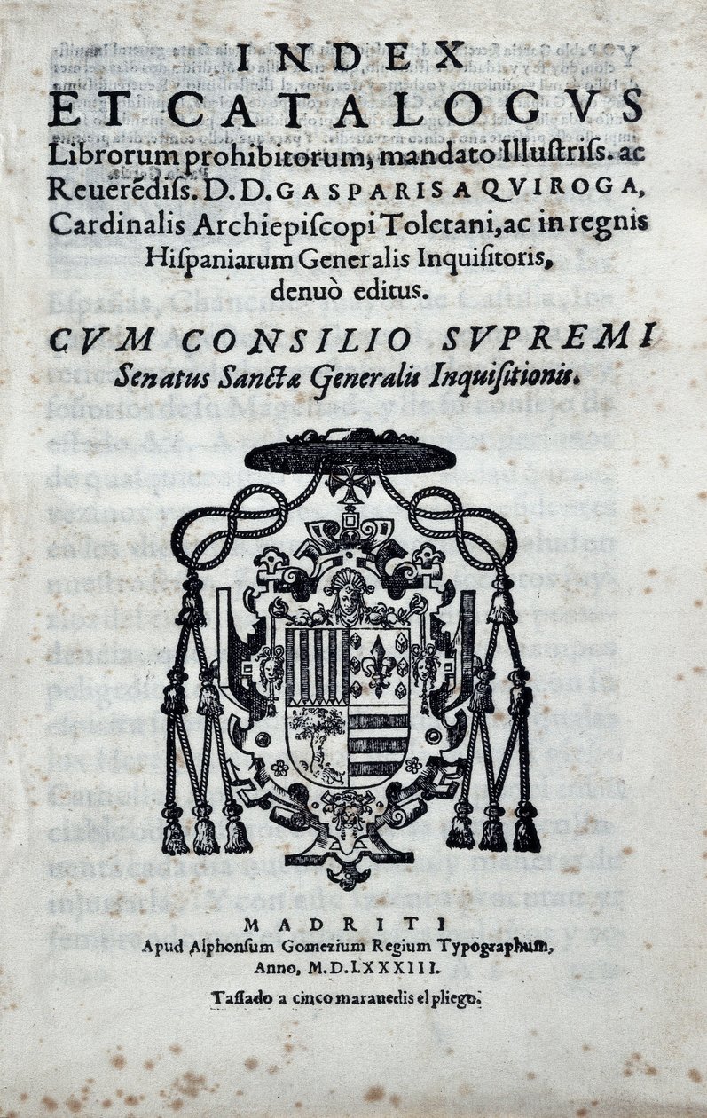 Frontispice de "Index et catalogus librorum prohibitorum", index des livres interdits par l