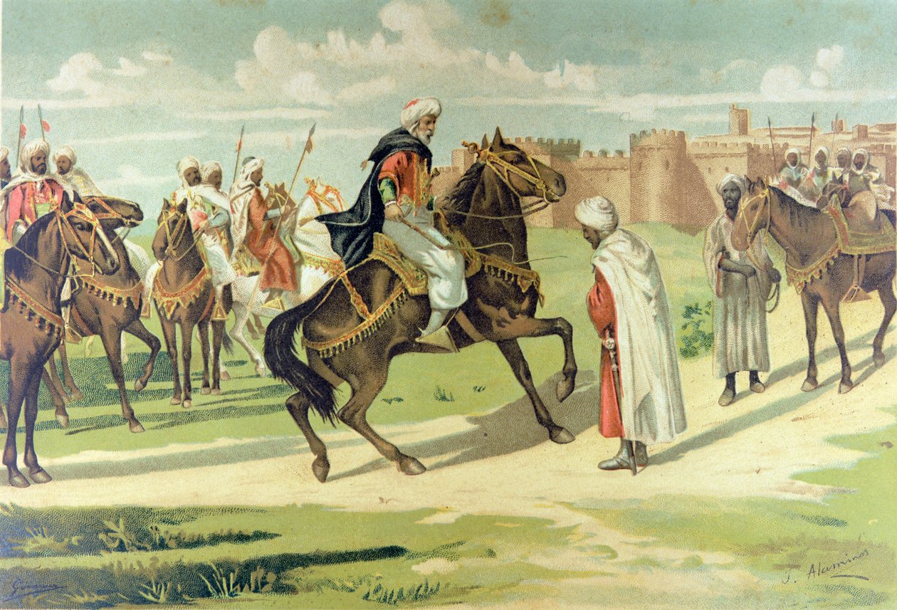 Le général Muza Ibn Nusayr fouettant son adjoint Tarik pour avoir désobéi à ses ordres lors de la conquête de l