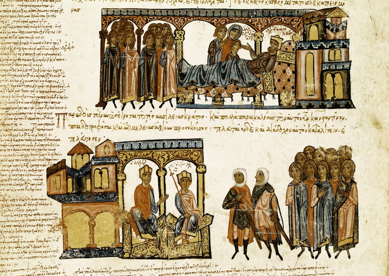 Miniature de « Synopsis historiarum » ou « Chroniques byzantines » (Histoires des rois byzantins et événements de 811 à 1057) par Jean Skylitzès (11e-12e siècle) - Spanish School