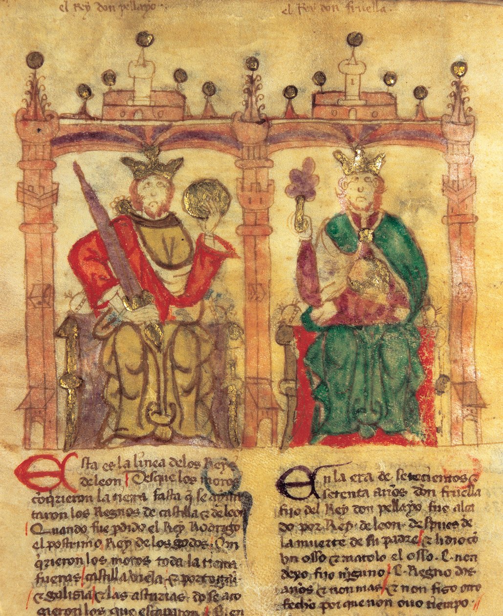 Pélage (685-737), fondateur du royaume des Asturies et son petit-fils Fruela I (722-68) - Spanish School