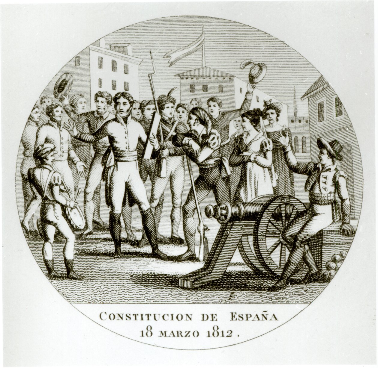 Proclamation de la Constitution Libérale du 18 mars 1812, par les patriotes, promulguée à Cadix par les Cortes - Spanish School