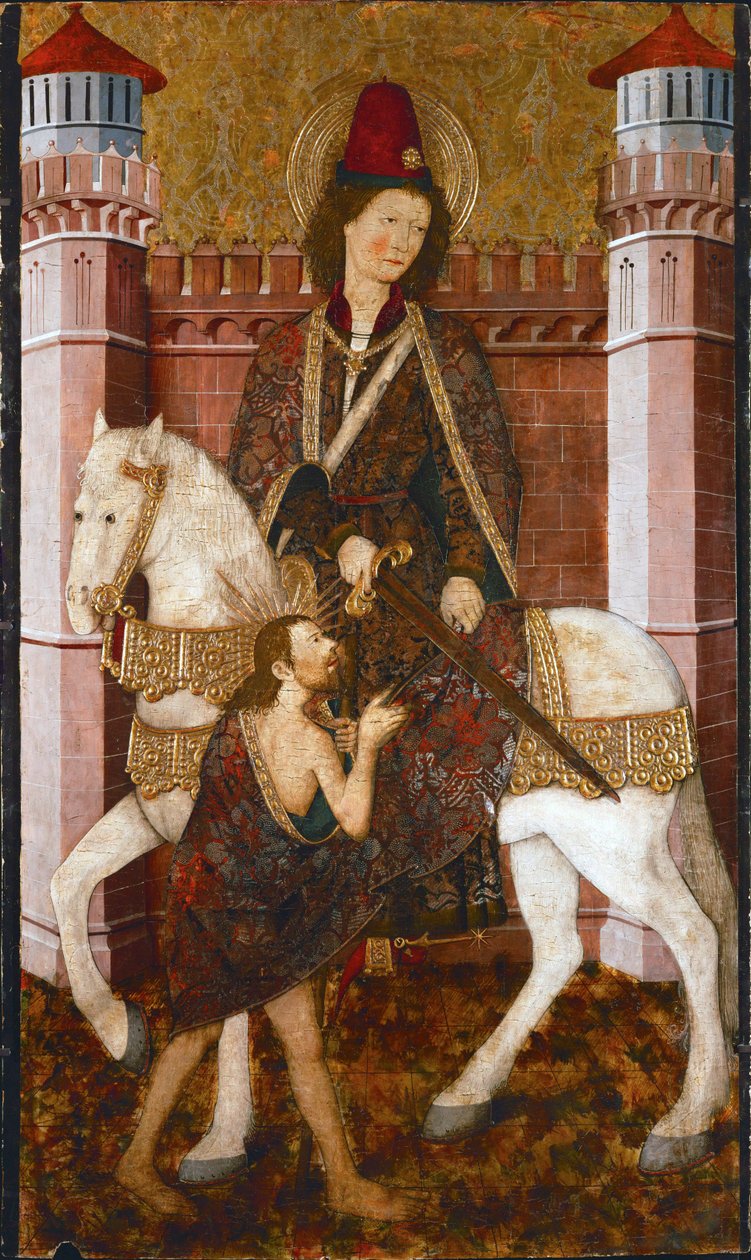 Saint Martin de Tours et le mendiant (huile sur bois) - Spanish School