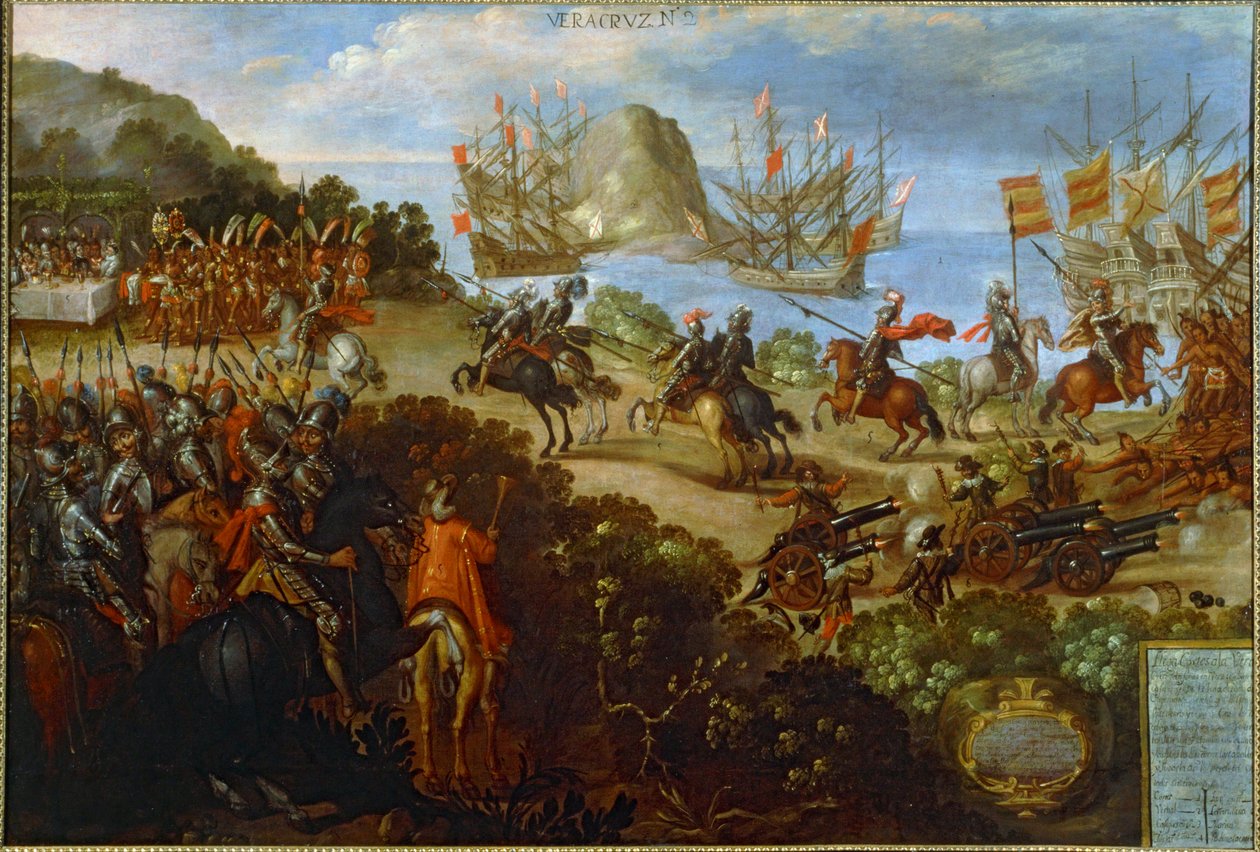 La conquête du Mexique (huile sur toile) - Spanish School