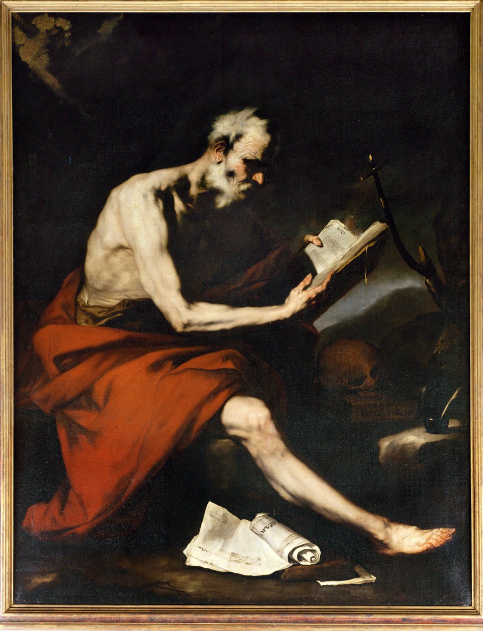 Atelier de Jusepe de Ribera : Saint Jérôme lisant (peinture sur toile) - Spanish School