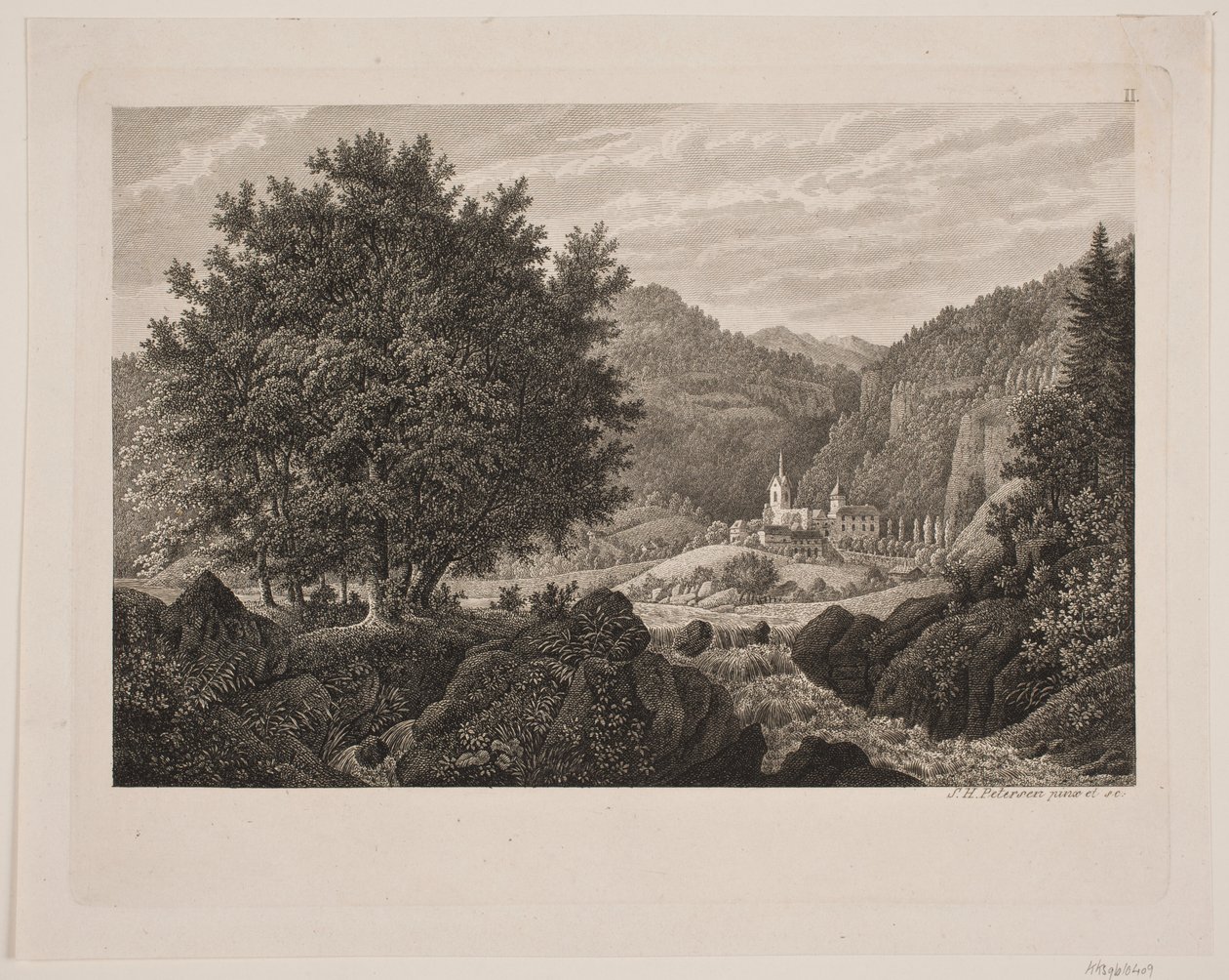Paysage de montagne avec une église - Søren Henrik Petersen
