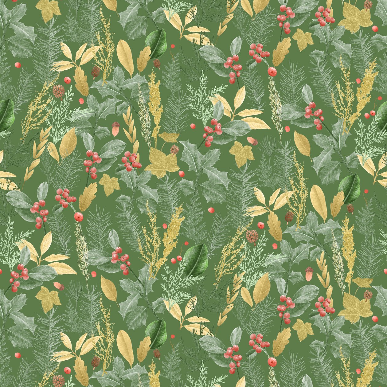 Motif de houx de vacances sombre - Stacy Hsu