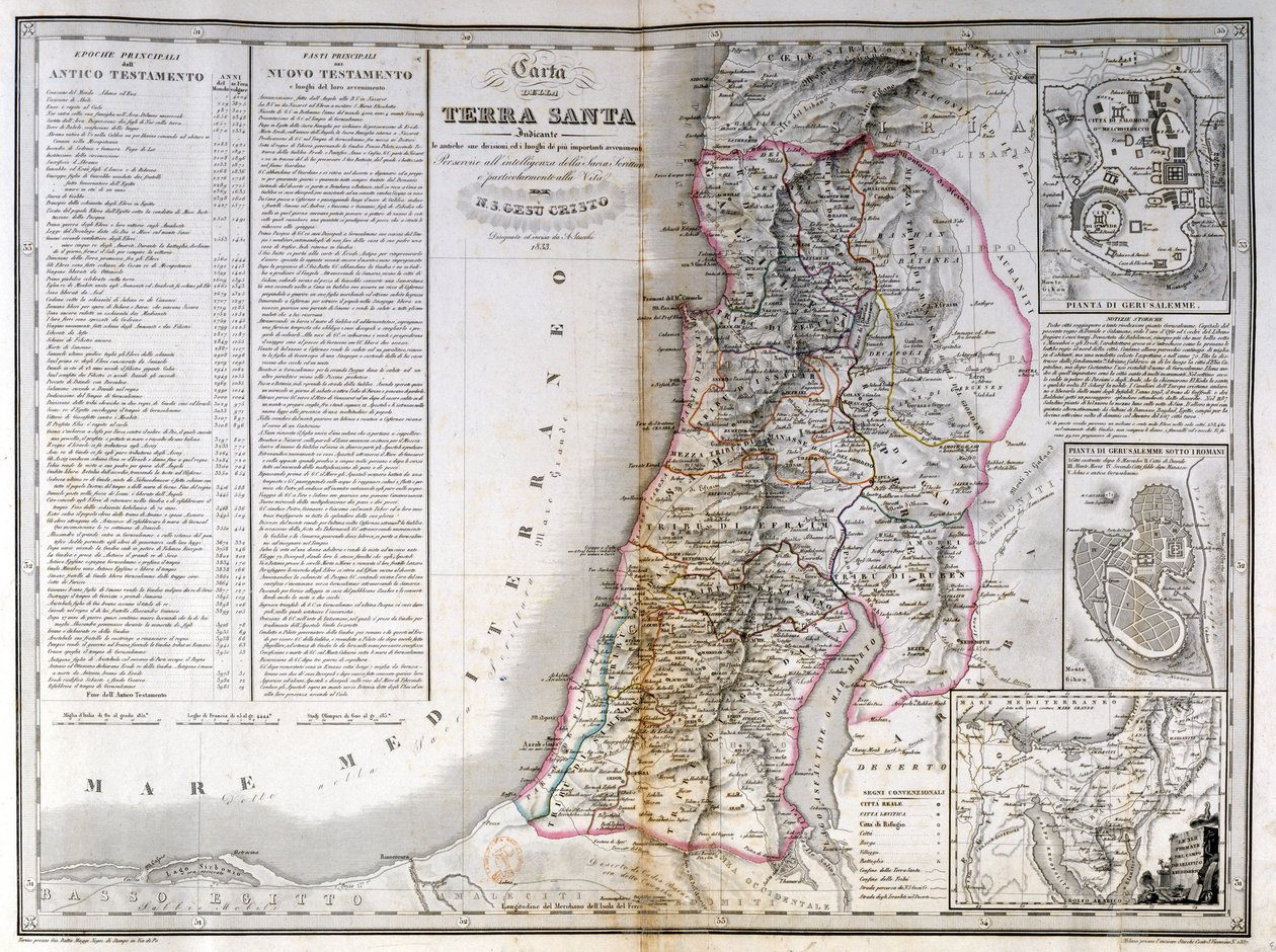 Carte de la Palestine montrant également les frontières de chaque tribu. A. Stucchi - Stanislao Stucchi