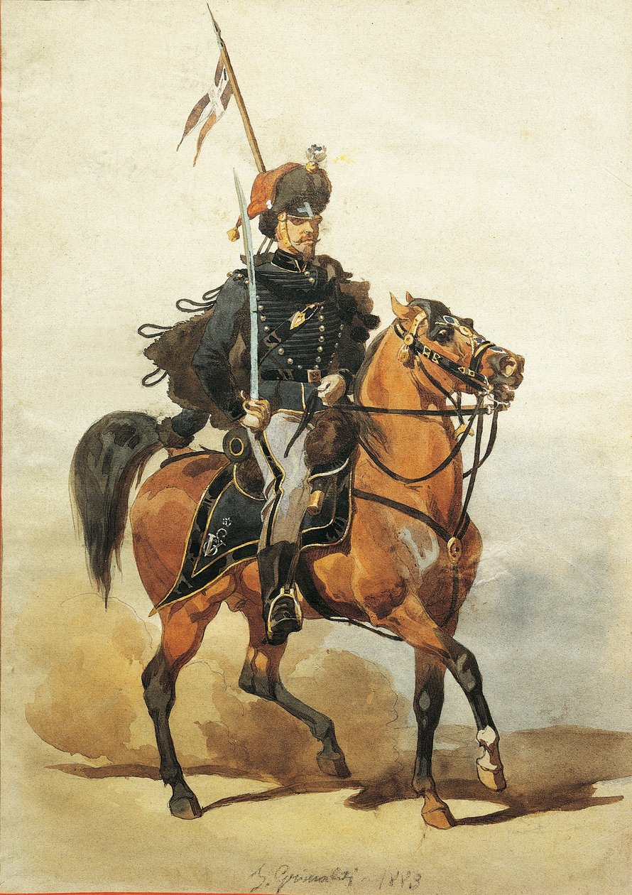 Officier des hussards de Plaisance, dessin de Stanislao Grimaldi del Poggetto - Stanislas Grimaldi del Poggetto