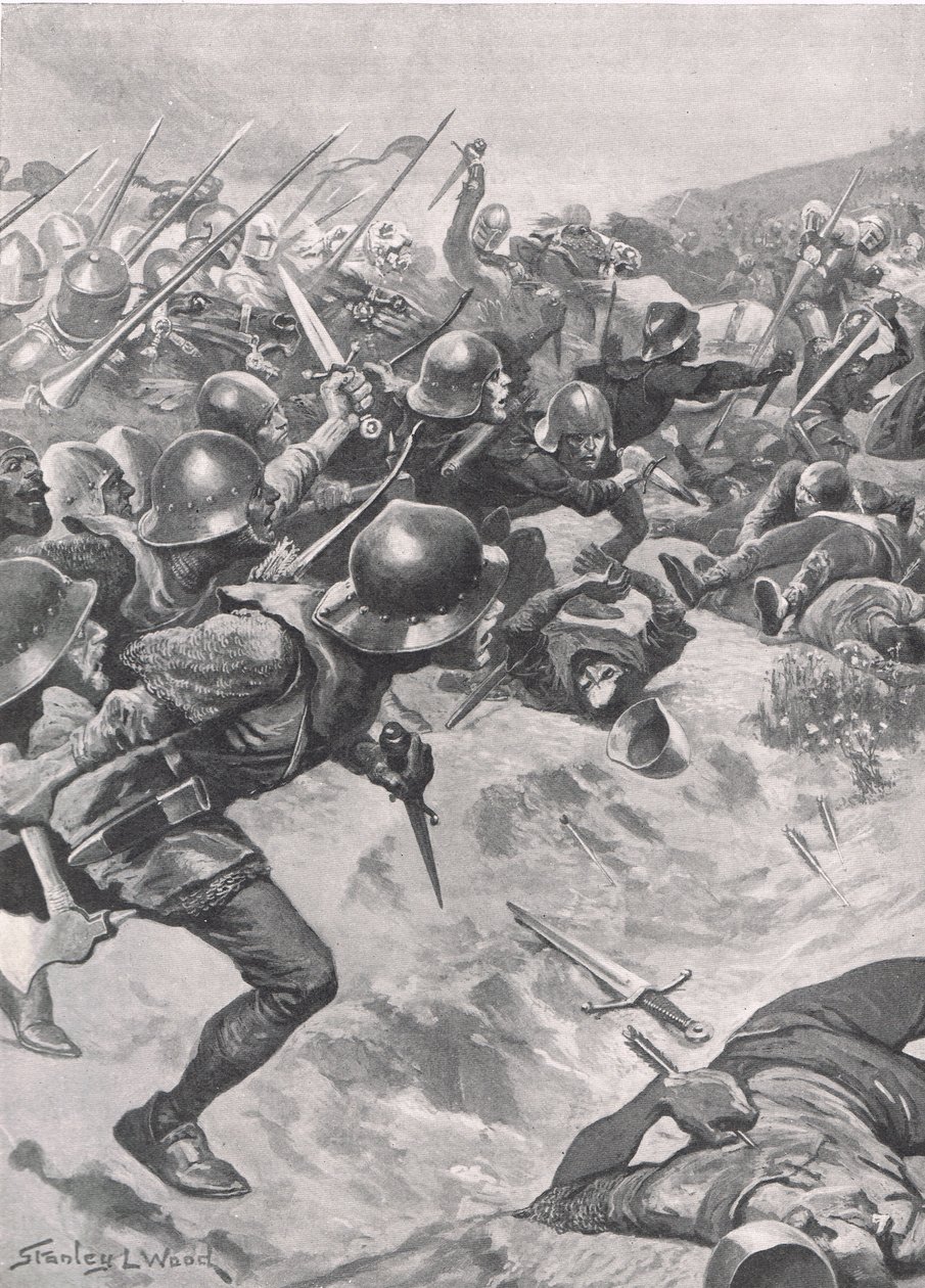 Les Archers, abandonnant leurs arcs pour des couteaux, la hache courte et des poignards, mêlés à la cavalerie, illustration de 