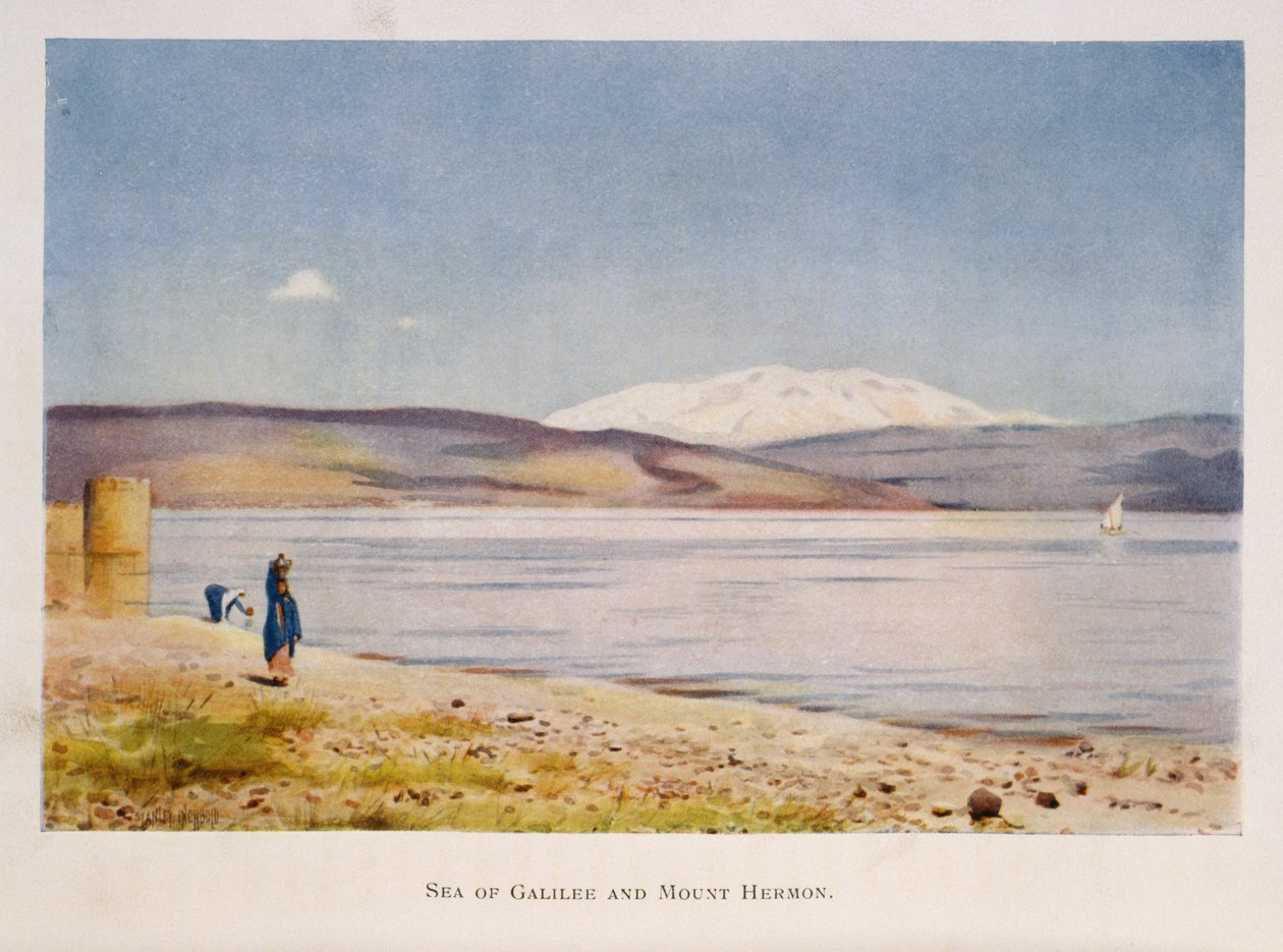 Mer de Galilée vers le mont Hermon (en Syrie), Palestine 1906 - Stanley Inchbold
