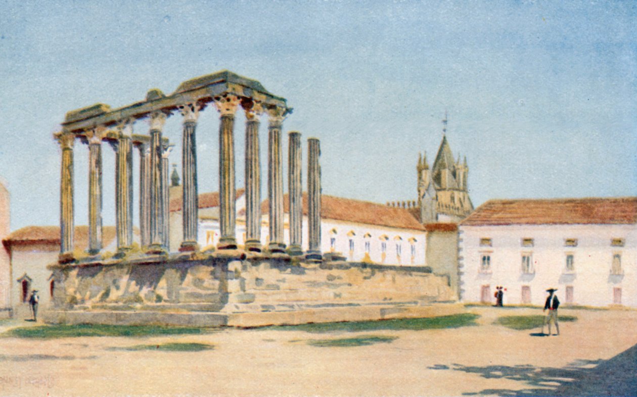 Temple de Diane, Evora (lithographie couleur) - Stanley Inchbold
