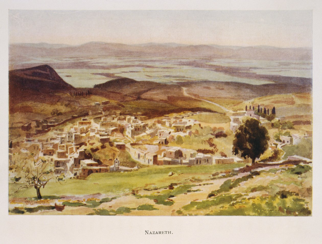 Aquarelle de Stanley Inchbold, représentant Nazareth en Palestine 1906 - Stanley Inchbold