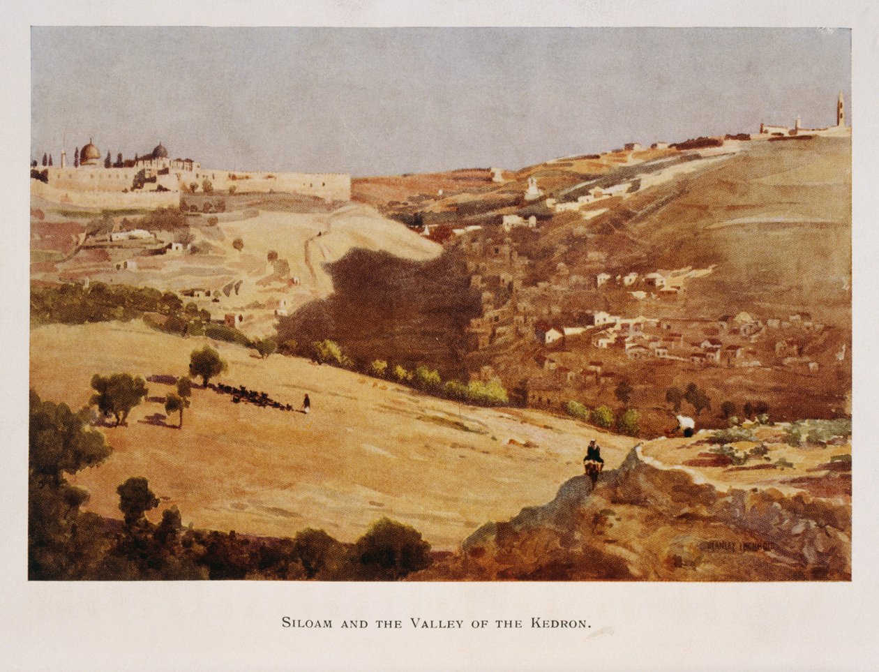 Aquarelle de Stanley Inchbold, représentant la vallée du Cédron, à Jérusalem, Palestine 1906 - Stanley Inchbold