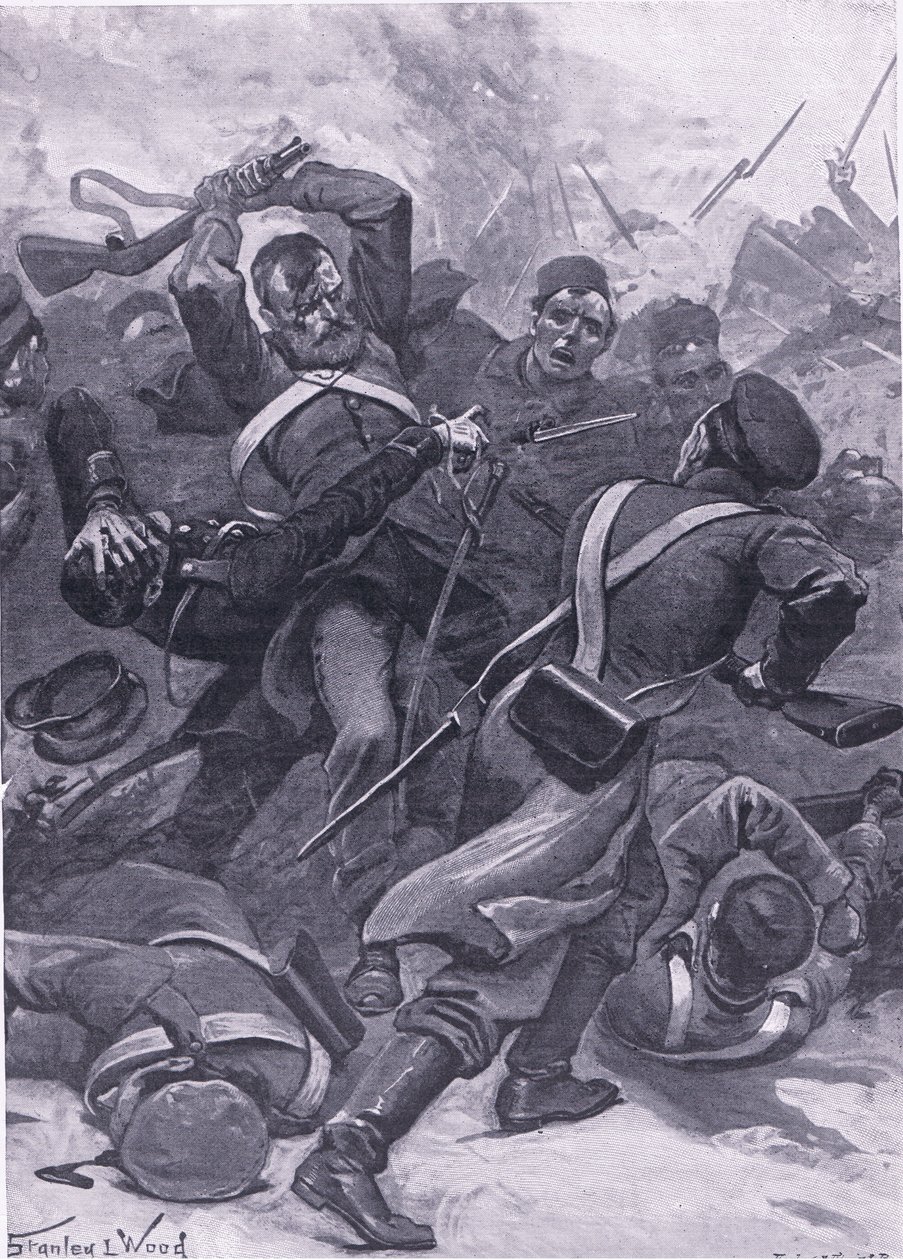 Inkerman : Le 55e régiment (2e Border) chargeant les Russes, illustration de British Battles on Land and Sea, 1915 - Stanley L. Wood