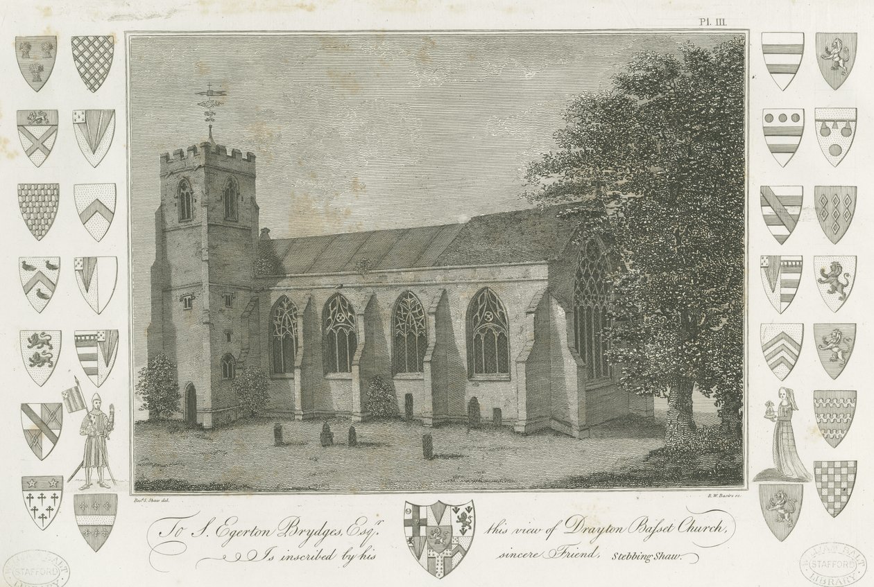 Église de Drayton Bassett: gravure, nd [1762-1802] - Stebbing Shaw