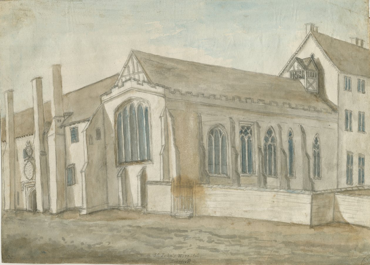 Lichfield - Hôpital et Chapelle St. John: aquarelle, nd [1762-1802] - Stebbing Shaw