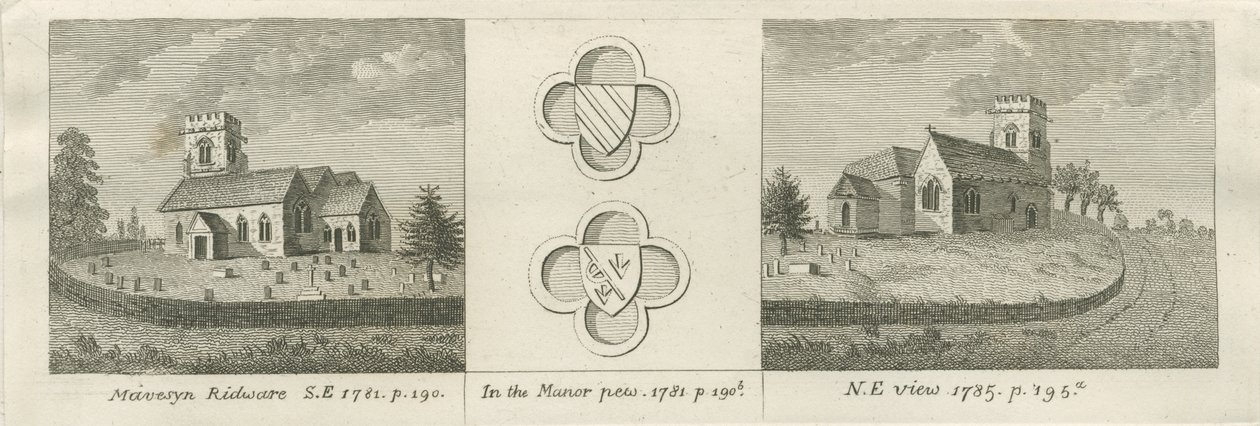 Église de Mavesyn Ridware: gravure, 1781 - Stebbing Shaw