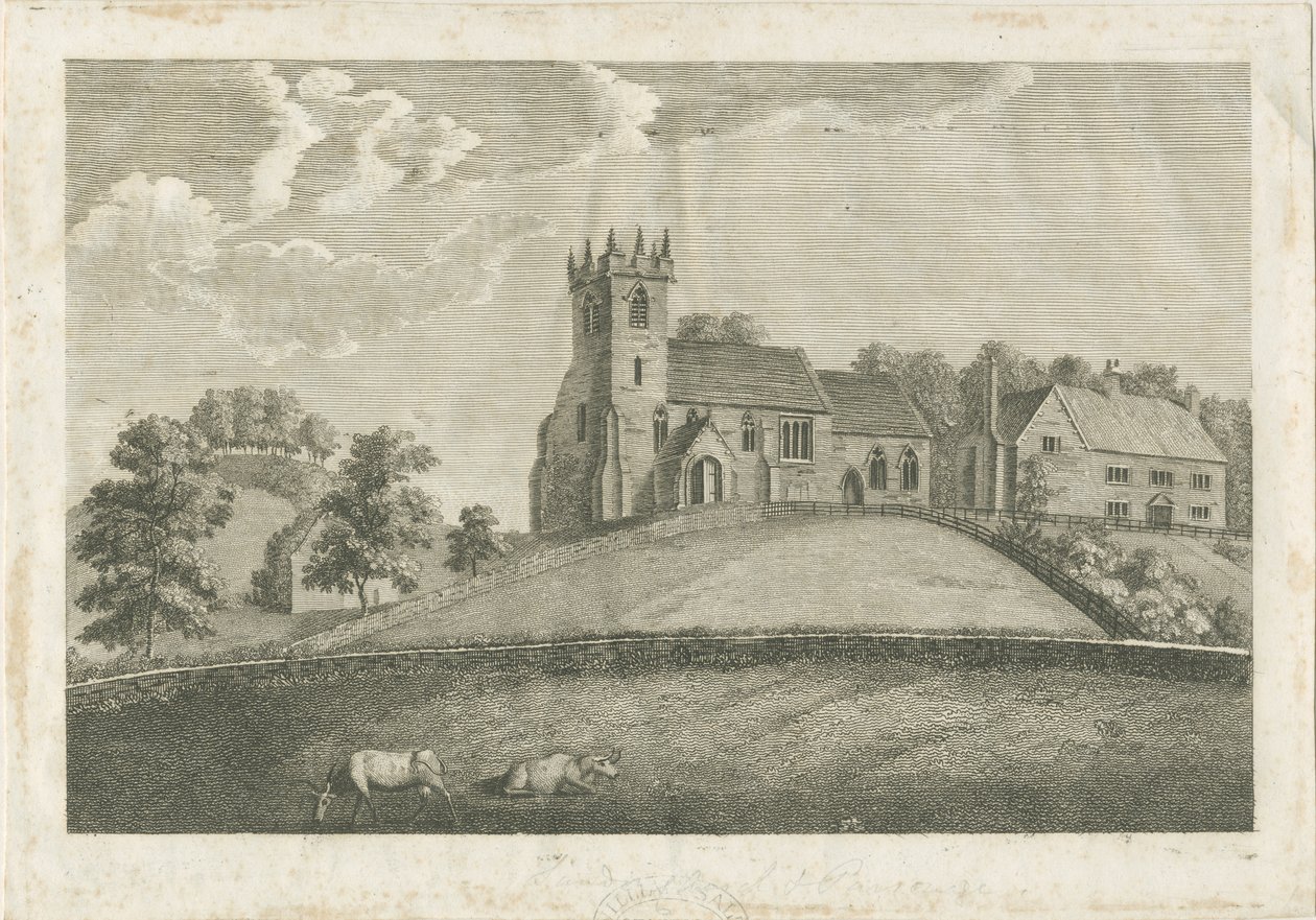 Église et presbytère de Sandon : gravure, nd [1797] - Stebbing Shaw