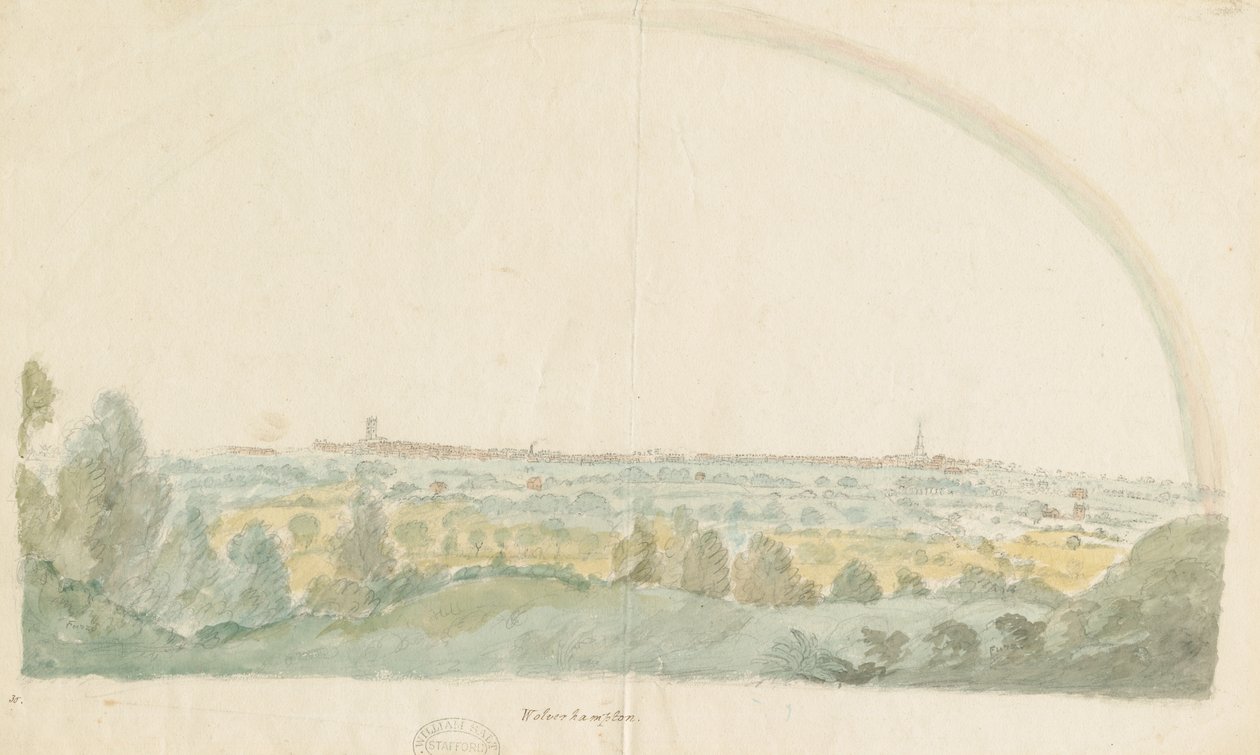 Wolverhampton - Vue lointaine depuis les hauteurs de Tettenhall : peinture à l