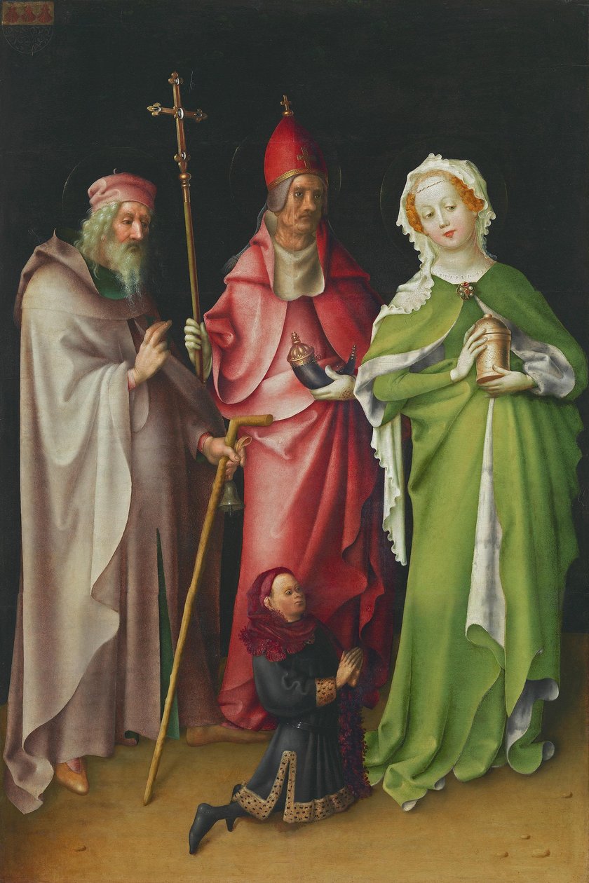 Flügel des Weltgerichtsaltares: Hl. Antonius, Papst Cornelius und Maria Magdalena mit einem Stifter - Stefan Lochner