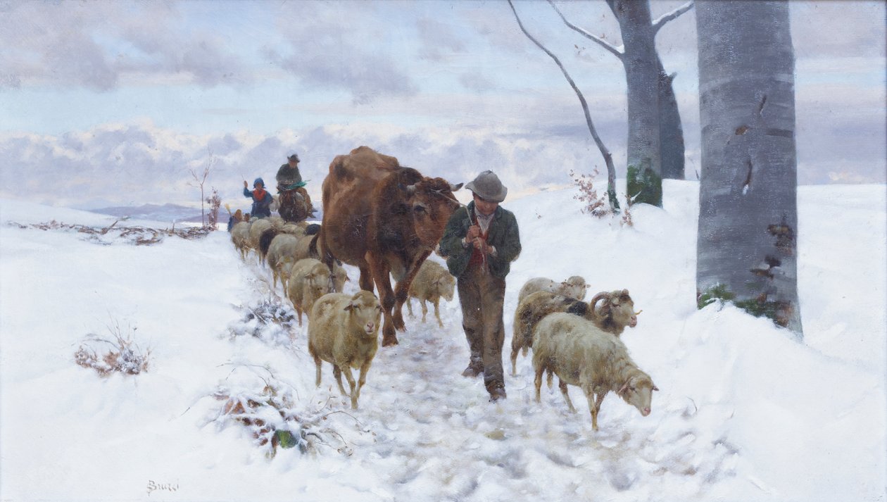 Retour du marché après la chute de neige, avant 1877 - Stefano Bruzzi