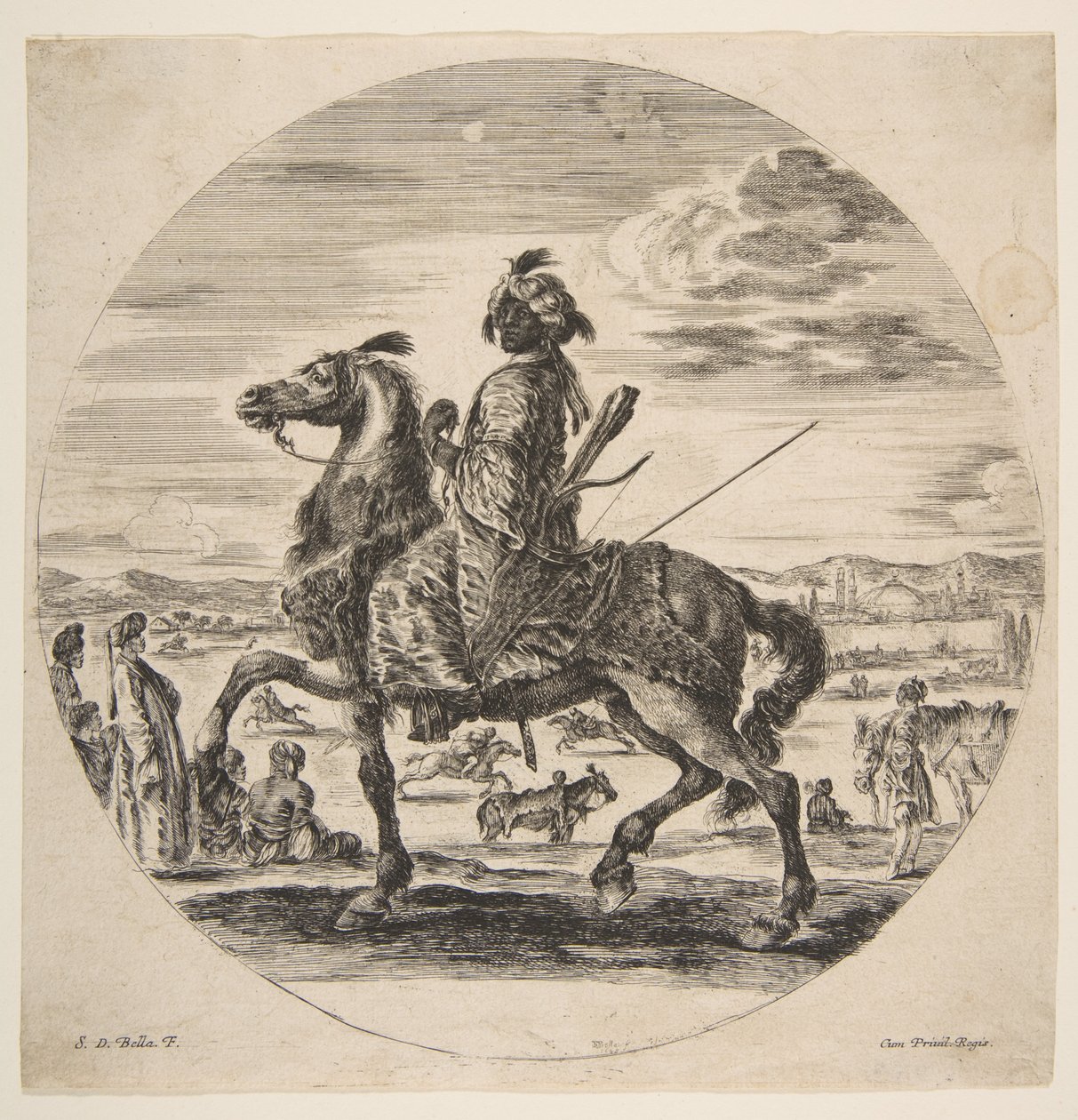 Un cavalier maure face à gauche, des Turcs debout et assis au milieu..., vers 1651 - Stefano della Bella