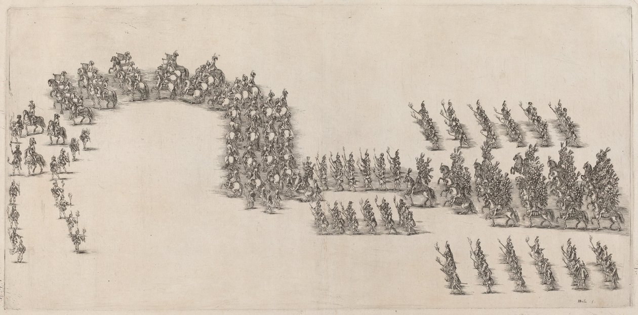Une procession de soixante cavaliers et porteurs de torches - Stefano della Bella