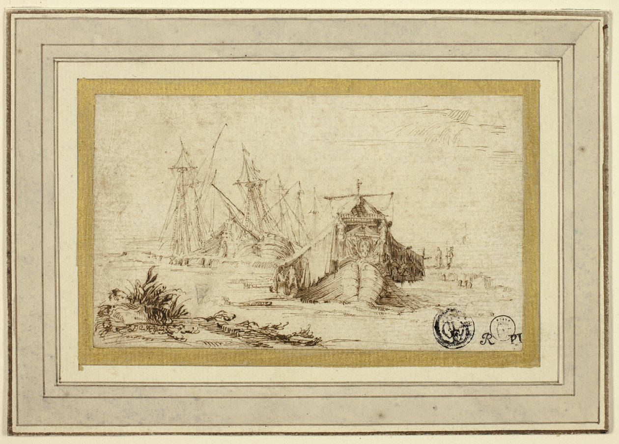 Galère toscane et autres navires près du rivage - Stefano della Bella