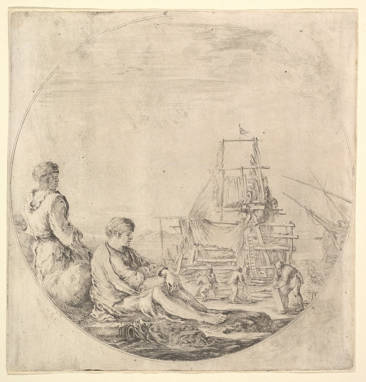 Un marin noir debout à gauche, de profil à droite, un marin blanc assis..., vers 1658-63 - Stefano della Bella
