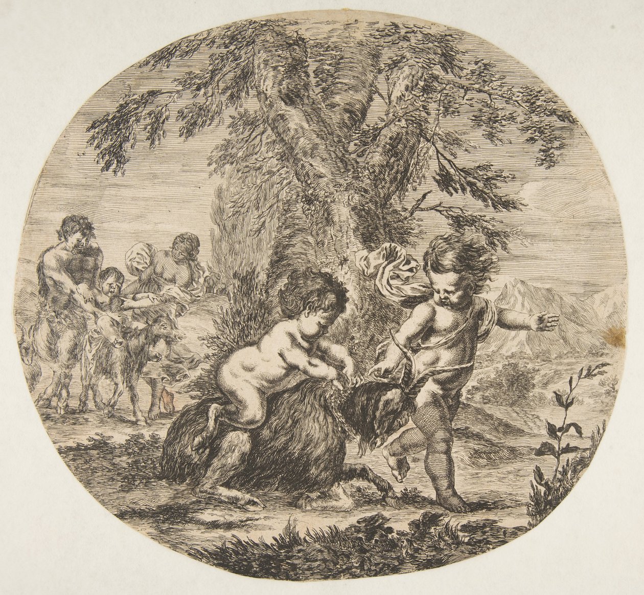 Un enfant et un enfant satyre jouant avec une chèvre, vers 1657 - Stefano della Bella