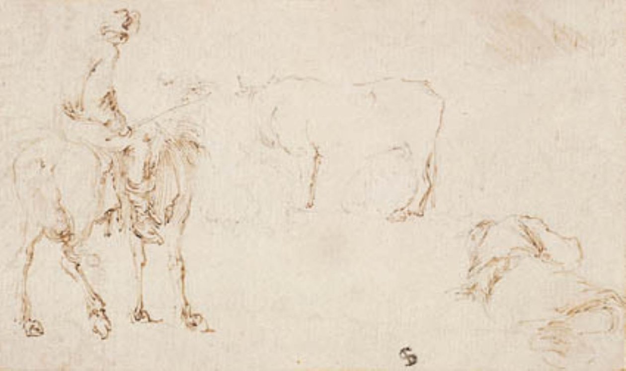 Un cavalier, une vache et un homme endormi - Stefano della Bella