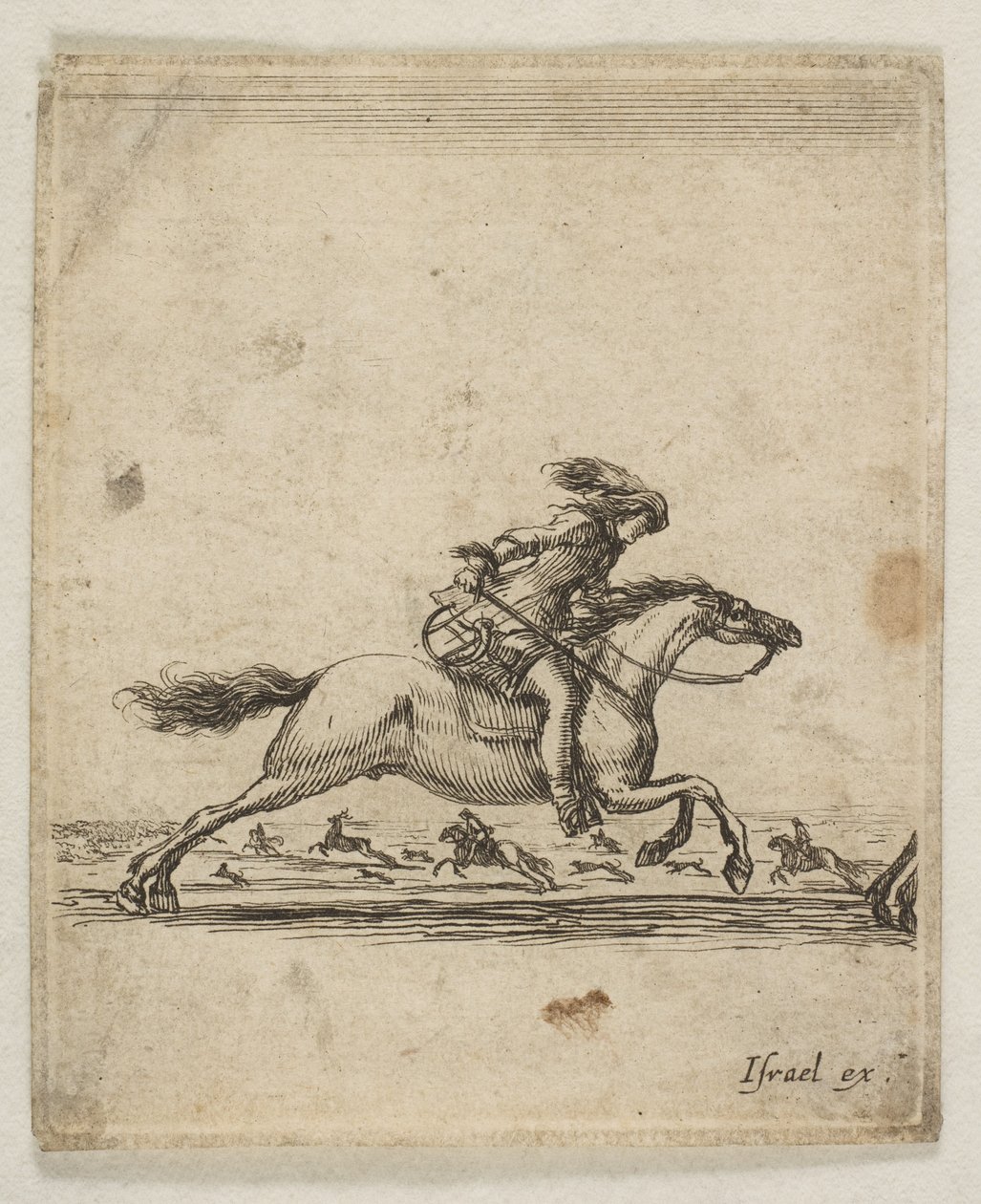 Un cavalier avec une épée à la main galopant vers la droite, d