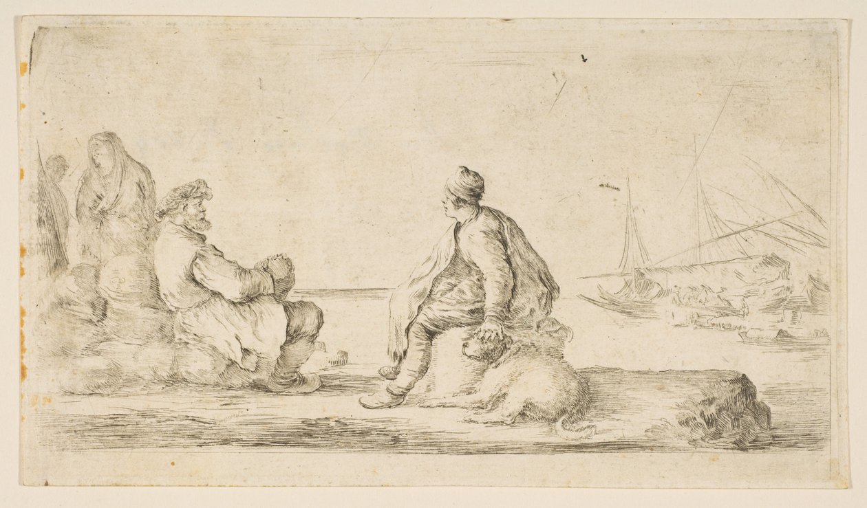Un jeune marin et un vieil homme assis près de la mer, 17ème siècle - Stefano della Bella