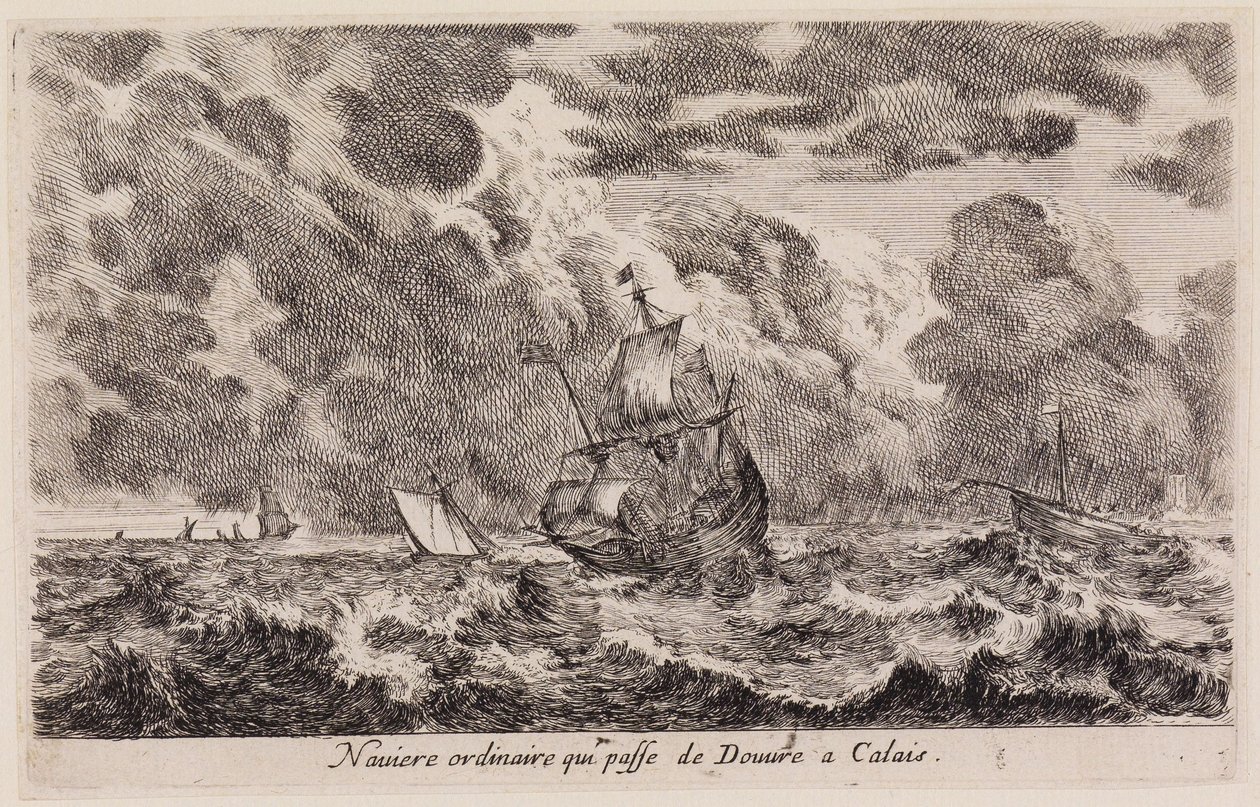Vues de ports maritimes (Vues de ports de mer) : voilier faisant la traversée de Douvres à Calais - Stefano della Bella
