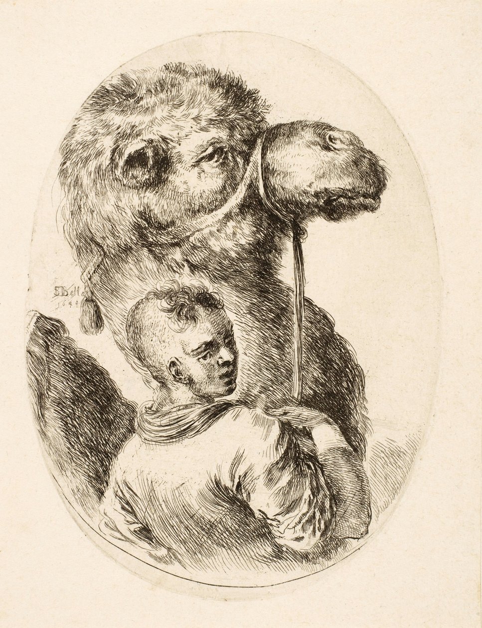 Garçon tenant un chameau par la bride, de Plusieurs Têtes Coiffées à la Persienne, pub. c. 1650 - Stefano della Bella