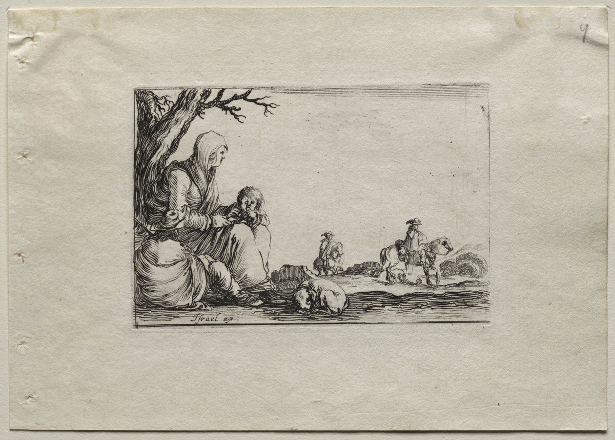 Caprices : Mendiante Assise avec Deux Enfants - Stefano della Bella